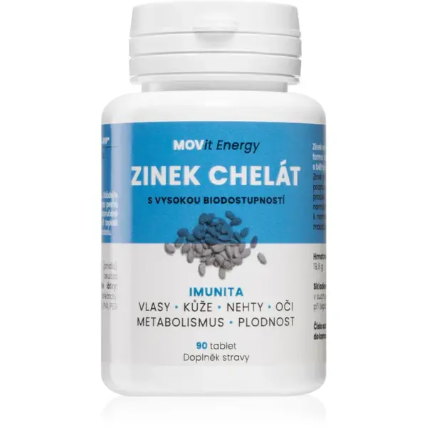 Movit Energy Zinek Chelát 15 mg tablety pro podporu imunitního systému, krásné vlasy, pleť a normální stav zubů 90 tbl