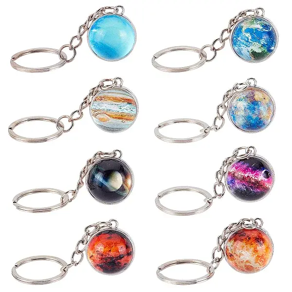 8Pcs 8 Colors Platinum Tone Alloy Keychain