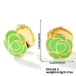 Vintage Brass Enamel Mountain Camellia Hoop Earrings