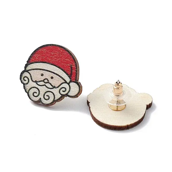 Christmas Printed Wooden Stud Earrings