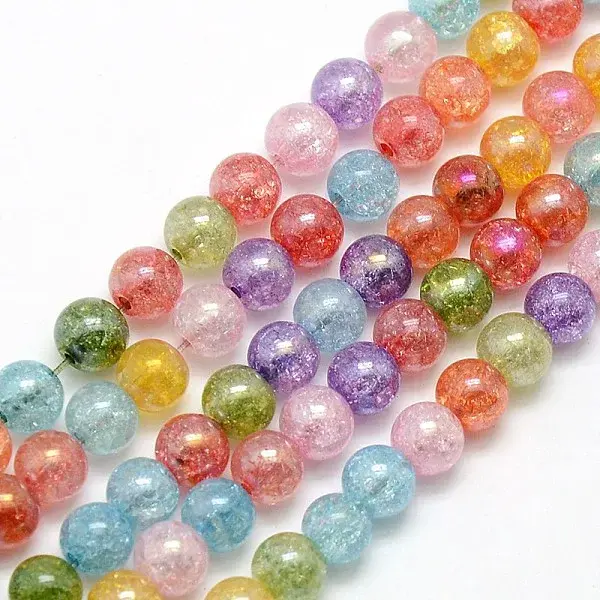 Electroplate AB Color Plated Synthetic Crackle Quartz Round Beads Strands