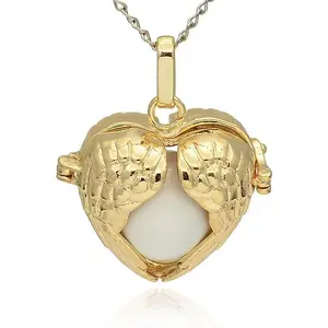 Golden Tone Brass Hollow Heart Cage Pendants