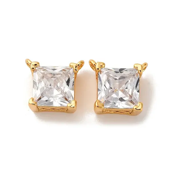 Brass Pave Clear Cubic Zirconia Square Charms