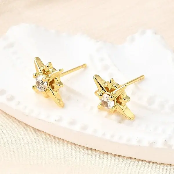 Star Brass Micro Pave Cubic Zirconia Stud Earrings