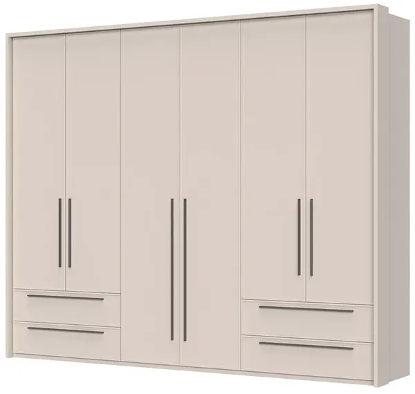 Šestidveřová šatní skříň se zásuvkami a rámem ii baptiste - béžová
