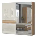 Široká skříň posuvná 2d se zrcadlem hagop-ořech pacifik/béžová -