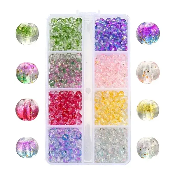 8 Colors Transparent Spray Painted Glass Beads