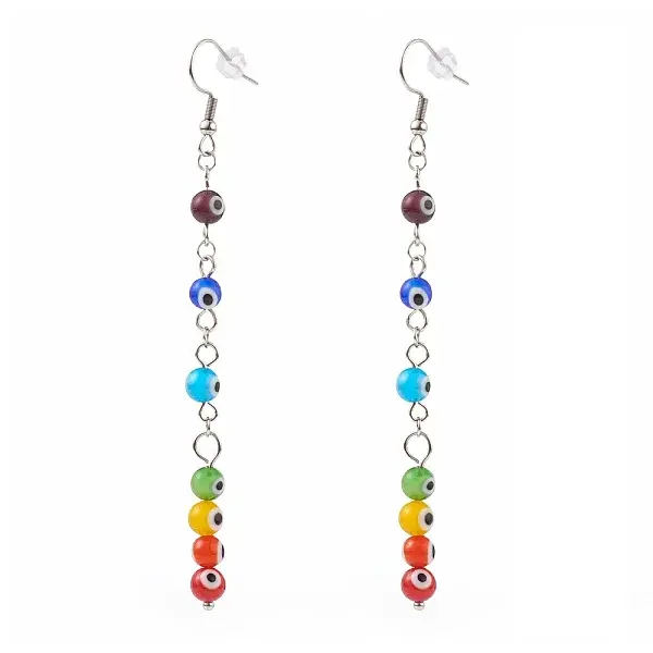 Rainbow Round Evil Eye Lampwork Dangle Earrings