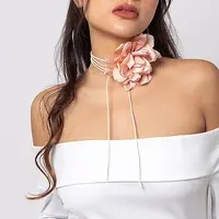 European and American Fashion Retro French Floral Choker Necklace with Tassel Tie Neck Chain for Women.