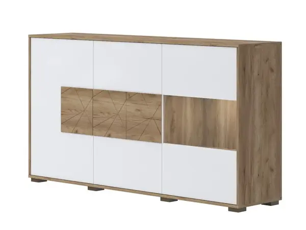 Široká komoda s osvětlením freya - dub halifax/bílá