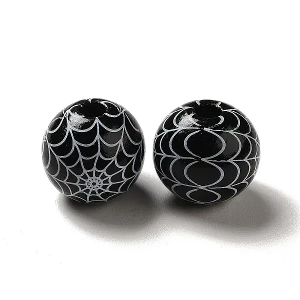 Halloween Printed Spider Webs Colored Wood European Beads