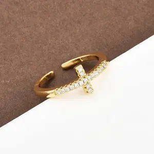 Brass Micro Pave Cubic Zirconia Cuff Rings