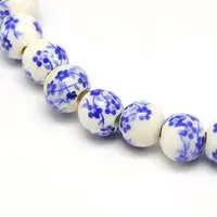 Handmade Flower Printed Porcelain Ceramic Beads Strands