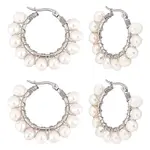 4 Pairs Natural Pearl Braided Hoop Earrings