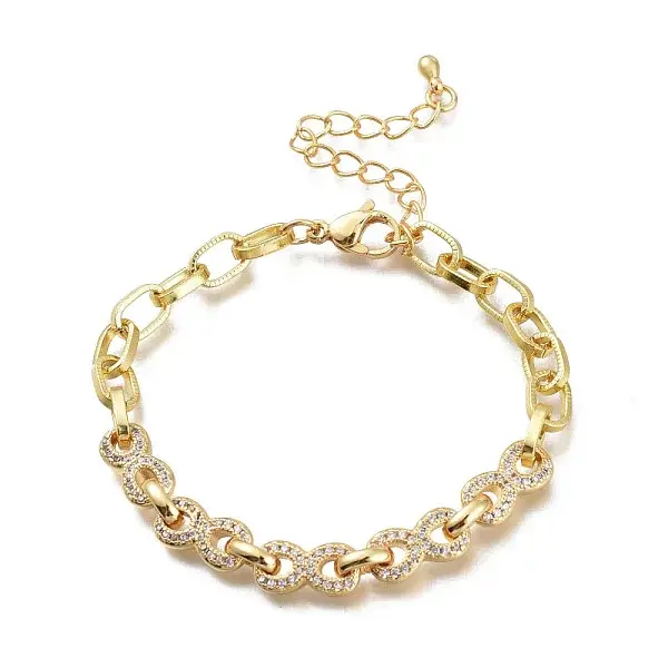 Brass Micro Pave Clear Cubic Zirconia Link Chain Bracelets