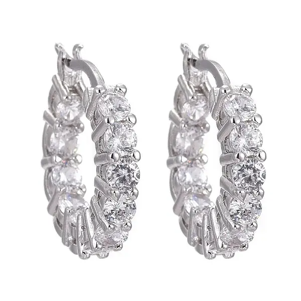 Brass Micro Pave Clear Cubic Zirconia Hoop Earrings