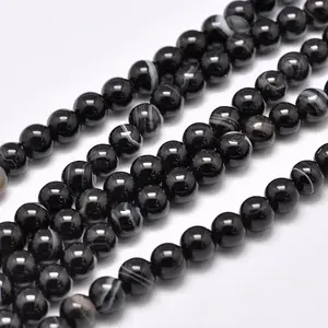 Natural Black Agate Bead Strands