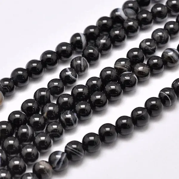 Natural Black Agate Bead Strands