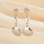 S925 Sterling Silver Shell Shape Dangle Stud Earrings