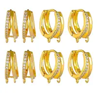 10Pcs Brass Micro Pave Clear Cubic Zirconia Hoop Earring Findings