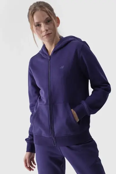 Dámska Mikina S Kapucňou Rozopínacia Bavlnená 4F Šedá 4FWMM00TSW