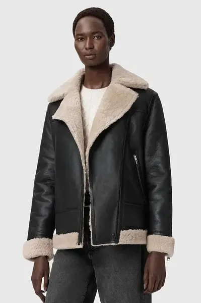 Kožená bunda AllSaints SOLA dámská, černá barva, W120LB