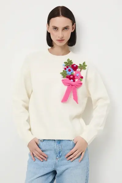 Svetr z vlněné směsi Medicine dámský, béžová barva