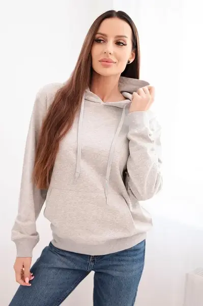 Kesi Włoski Dámska mikina s kapucňou a klokankou z bavlny svetlo šedá