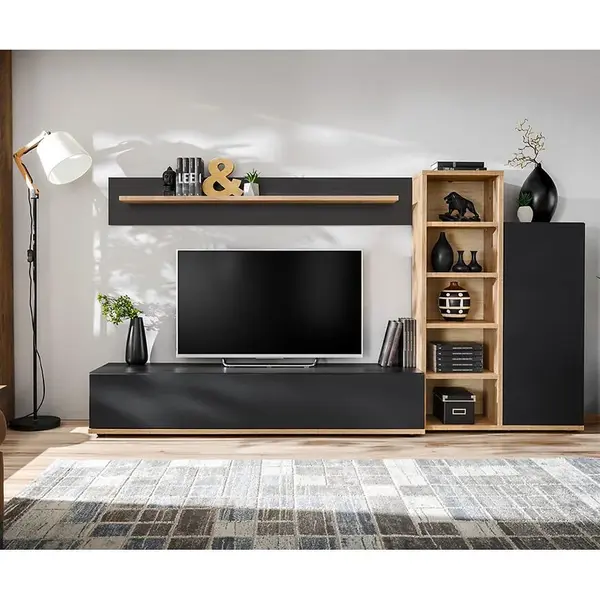 Obývacia stena Silk 3 Rzs Sk3 Dub Ribbeck/Čierna