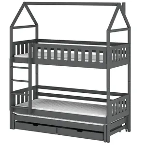 Poschodová posteľ Domček Iga 90x200 grafit