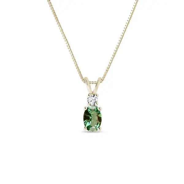 Zlatý náhrdelník so zeleným turmalínom a briliantom KLENOTA