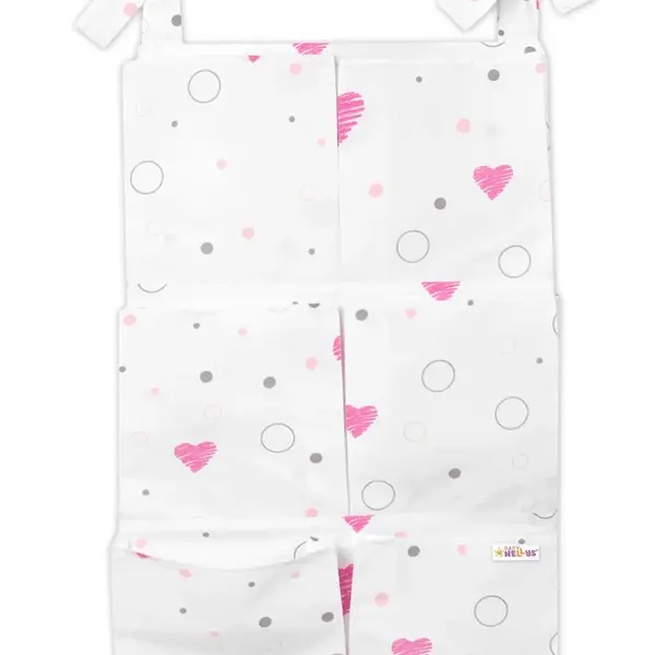 Baby Nellys Kapsář na postýlku 6 kapes , I love Girl, růžový/bílý
