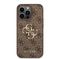 Zadní kryt Guess PU 4G Metal Logo pro Apple iPhone 14 Pro, hnědá