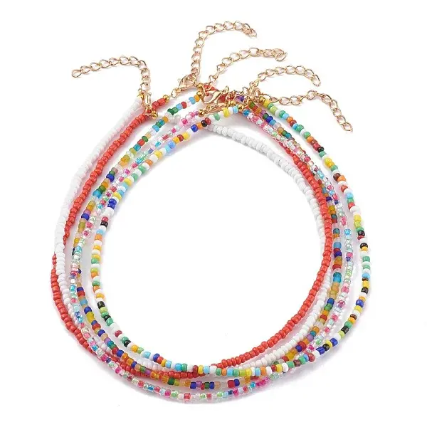 Mixed Styles Round Glass Seed Beaded Necklaces