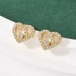 Brass Micro Pave Clear Cubic Zirconia Heart Stud Earrings