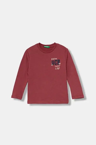 Dětské bavlněné tričko s dlouhým rukávem United Colors of Benetton červená barva, s potiskem, 3ATNG10KT
