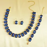 Alloy & Glass Rectangle Link Chain Necklaces & Bracelet & Dangle Earrings Sets