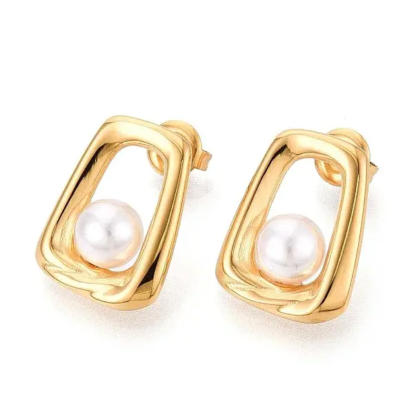 304 Stainless Steel Shell Pearl Stud Earrings