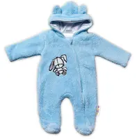 Baby Nellys Chlupáčkový overálek s kapucí, Cute Bunny - modrý, vel. 68 vel.  68