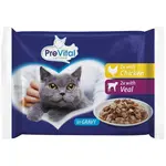 PreVital Kapsičky pre mačky v omáčke - kuracie / teľacie, 4x 100 g