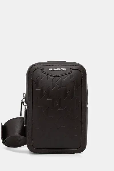 Kožená taštička Karl Lagerfeld K/LOOM černá barva, A3M30179