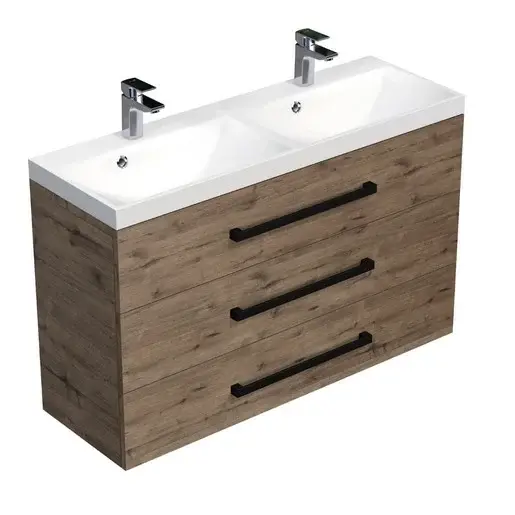 Kúpeľňová skrinka s čiernou úchytkou a umývadlom SAT Cube Way 120x76,5x40 cm dub Wellington mat CUBE2C1203DW