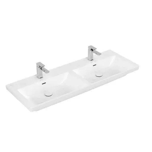 Villeroy & Boch Subway 3.0 dvojumývadlo 1300 x 475 x 165 mm, alpská biela, ceramicplus, s prepadom, neleštené 4A71D5R1