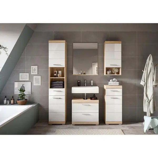 MID.YOU KOUPELNA Sonoma dub, vysoce lesklá bílá