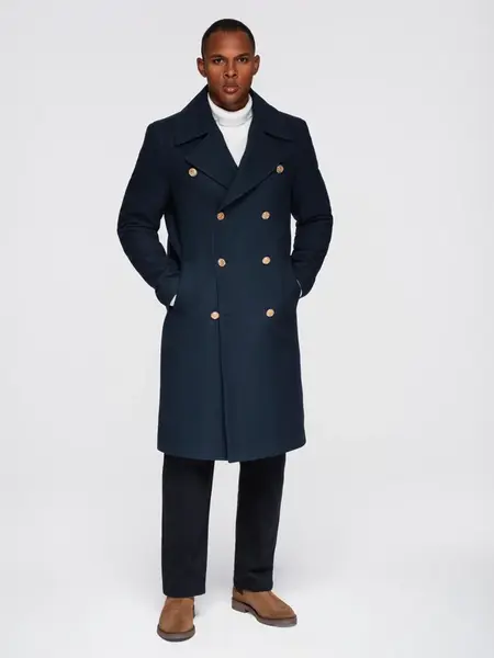 Ombre Men's navy double-breasted wool coat - navy blue