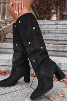 Boto Dámské kozačky s izolací na podpatku s ozdobnými detaily černé Lucinda