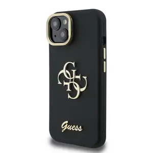 Zadní kryt Guess PU Grained 4G Logo Stand Camera Frame pro Apple iPhone 15, černá