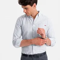 Ombre Men's REGULAR FIT shirt in white stripes with pocket - grey