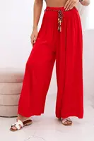 Kesi Włoski Dámske viskózové nohavice so širokými nohavicami červený