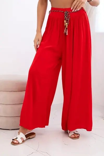 Kesi Włoski Dámske viskózové nohavice so širokými nohavicami červený